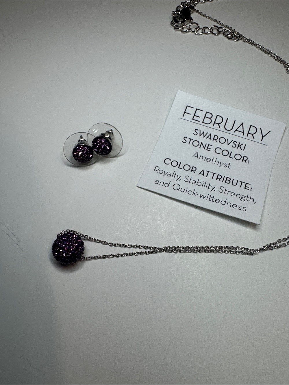 NIB Touchstone Crystal “Feb Birthstone Earrings” (Amethyst), Retired [MSRP $45] - Picture 5 of 8